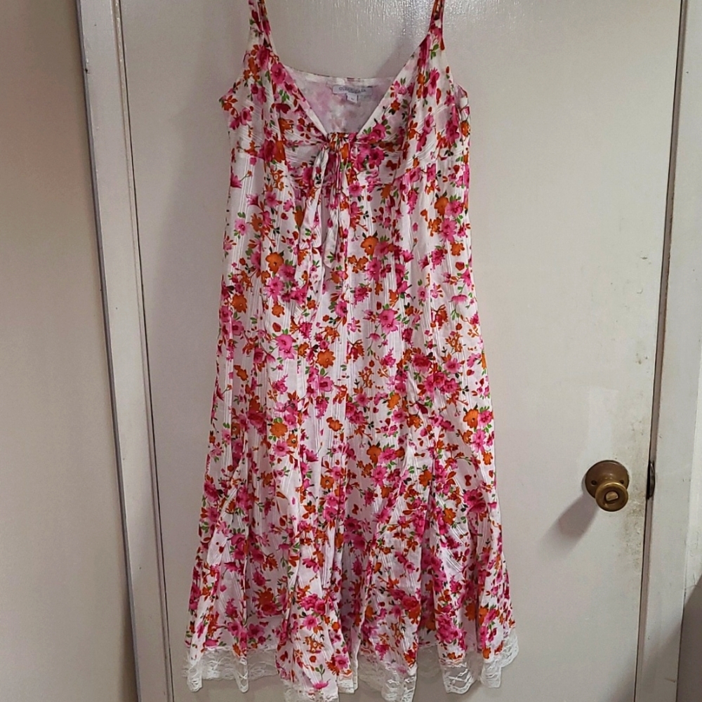 Queens Park  pink and reds floral dress.